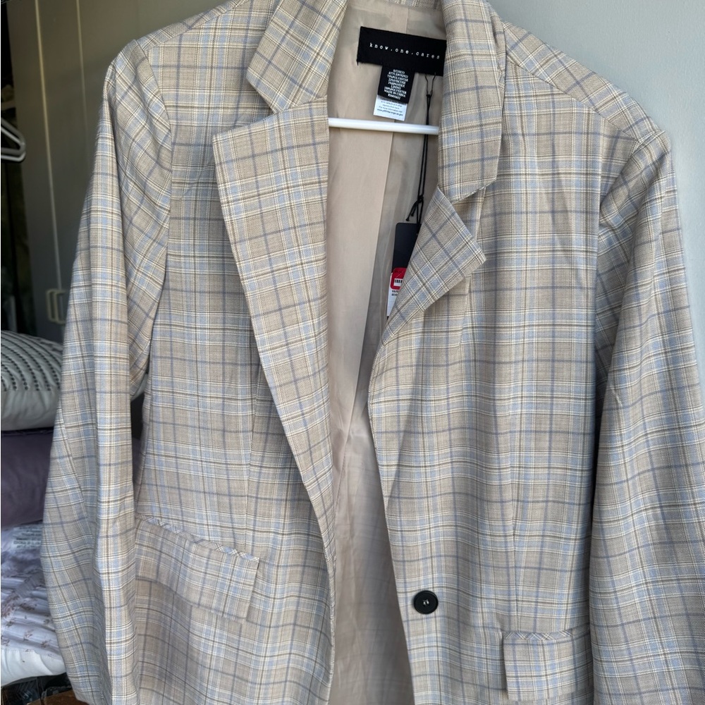 Neutral Plaid Single-Button Blazer by A New Day